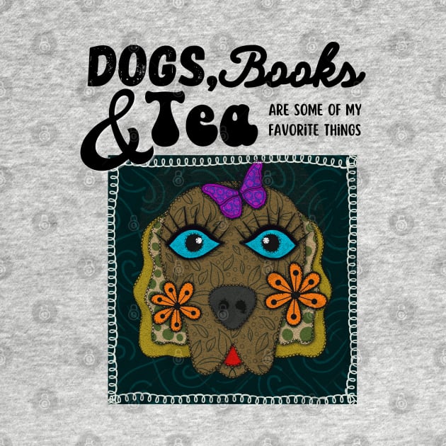 Dogs, Books and Tea Dark Green Patch by Quirky And Funny Animals